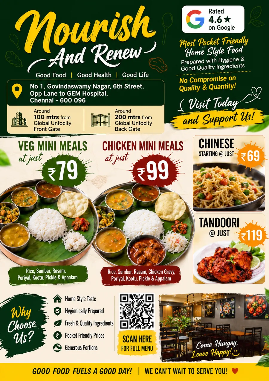 Nourish and Renew offers with mini meals, Chinese and tandoori dishes